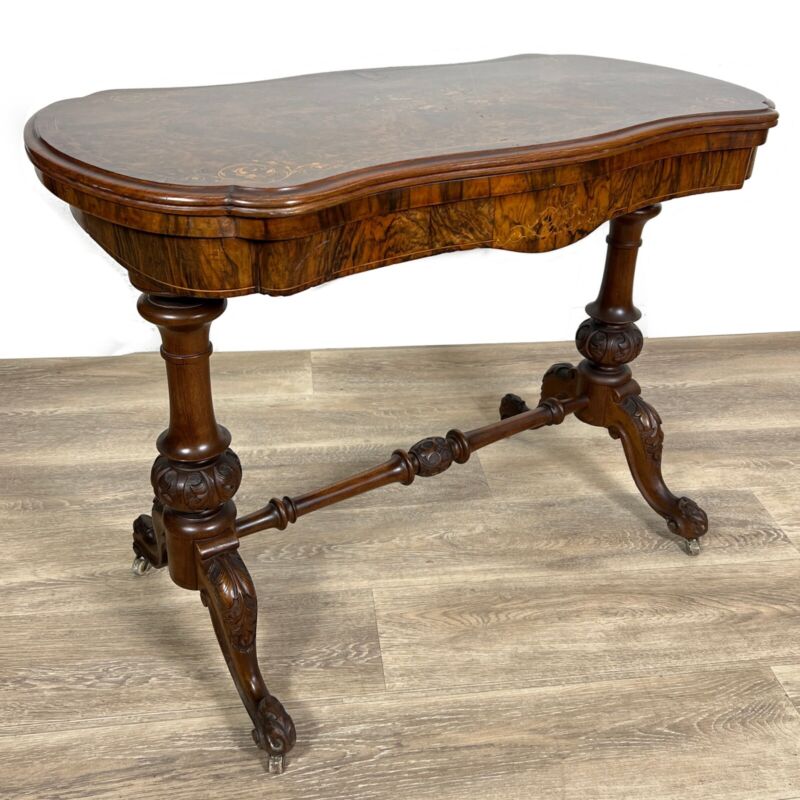 Antico Tavolo da gioco Inglese 800 pieghevole intarsiato 